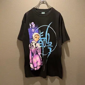 애니메이션 캐릭터 프린트 T셔츠 블랙