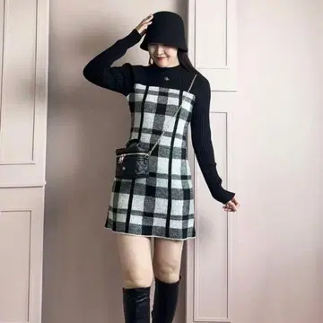 오늘 한정 가격 안미르 An MILLE 절개 체크 미니 니트 OP