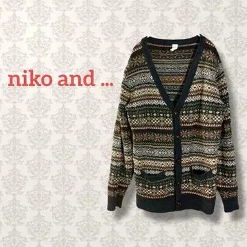 니코앤드 노르딕 무늬 가디건 린넨 혼방 V넥 페어아일 브라운
