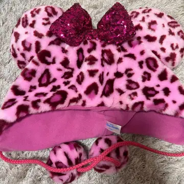 디즈니 미니 레오파드 무늬 핑크 팬캡
