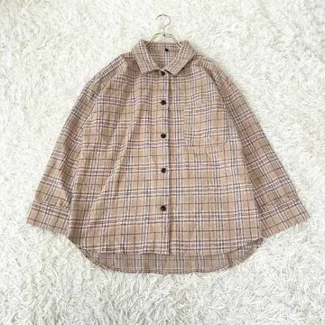 ZUMUS 오버 사이즈 체크 플란넬 셔츠 F 베이지