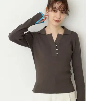 N. NATURAL BEAUTY BASIC 바이컬러 라인 긴팔 폴로 니트