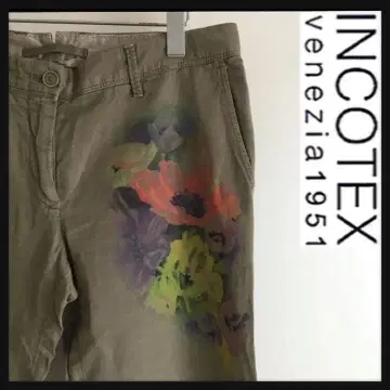 레어 INCOTEX 인코텍스 코튼 린넨 플라워 페인트 팬츠
