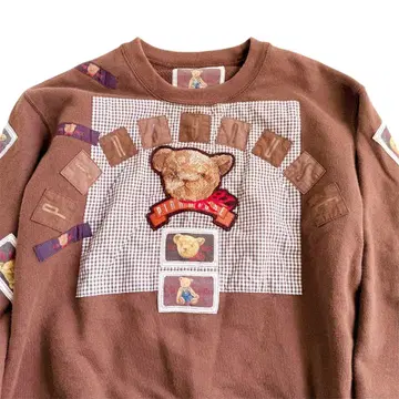 PINK HOUSE 테디베어 자수 패치 디자인 맨투맨 브라운 M