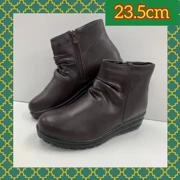 23.5cm 새상품 여성용 주름 가공 넓은 폭 슬림 레그 부츠 브라운