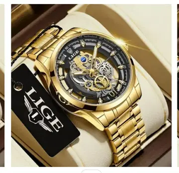 LIGE 자동 와인딩 손목시계 골드