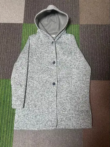 ikka 후드 부착 트위드풍 롱 코트 그레이 M 새상품급