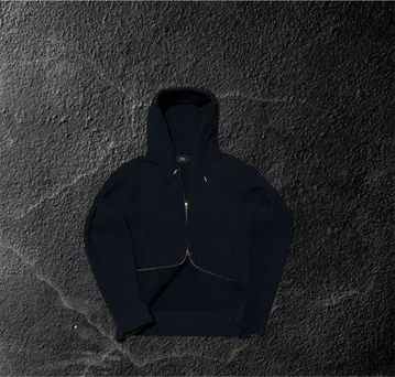 archive 아카이브 y2k 더블 지퍼 보아 후드티 네이비 크롭 기장