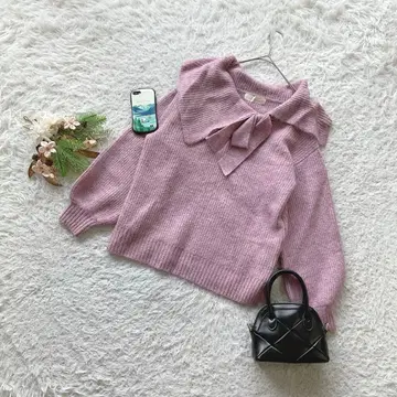 미사용 트란테안 니트 스웨터 보타이 36 데이트 리본 긴팔