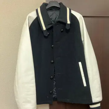 SOPHNET. 소매 가죽 바시티 자켓 블랙 화이트 L