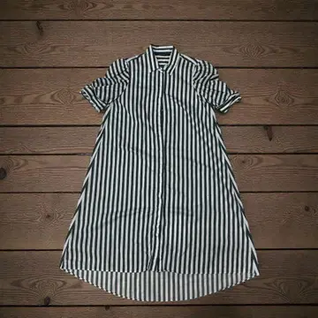 ZARA WOMAN 셔츠 원피스 그린 화이트 스트라이프 반팔 면