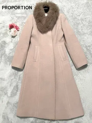 [ 새상품급 ] 프로포션 롱 코트 핑크 베이지 퍼 포함