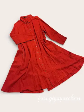 Le-Fluy 빨간색 울 셔츠 원피스 플레어 M 일본제