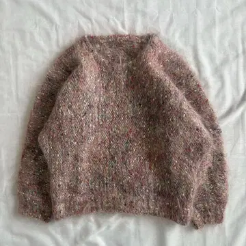 샤기 믹스 니트 소프트 핑크 짧은 기장 M 돌먼 슬리브 복슬복슬