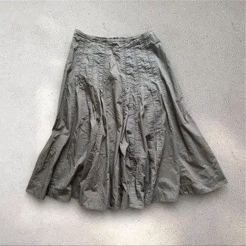 르쉘 플레어 스커트 카키 무릎 기장 플리츠 미디 기장 개더 스커트