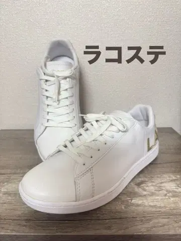 미사용 LACOSTE 화이트 스니커즈 골드 로고