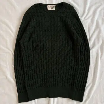 알파카 100% 고급 모 크루넥 케이블 니트 다크 그린 XL
