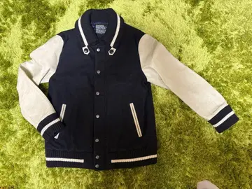 나노 유니버스 네이비/화이트 가죽 바시티 자켓