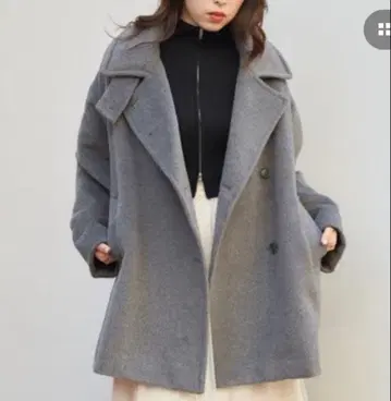 chico 샤기 스탠드 미들 기장 오버코트 그레이