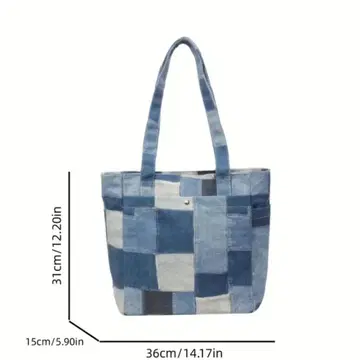 데님 패치워크 토트백