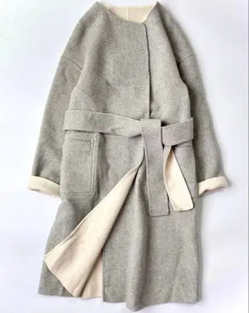 ROPE 로페 리버서블 리버 코트 울 그레이 아이보리 벨트 포함