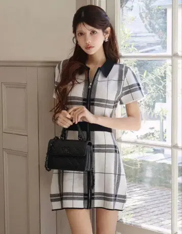 randy 커비 격자 무늬 니트 미니 원피스