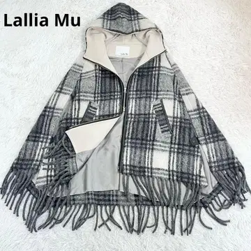새상품급 lallia mu 라리아무 후드 울 판초 파이핑 체크