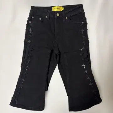 GUAPI 크로스 장식 블랙 플레어 팬츠