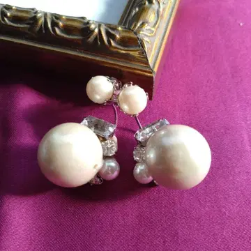 [ 새상품급 ] 대형 펄x크리스탈 엘레강트 귀걸이 페어