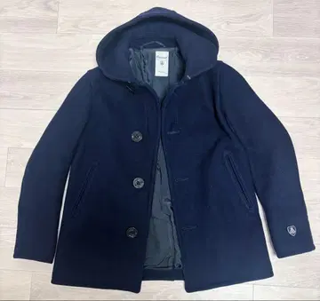 오시발 네이비 후드 부착 울 코트 여성용