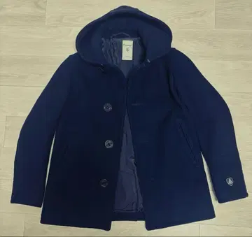 오시발 네이비 후드 부착 울 코트 여성용