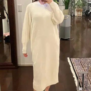 아이보리 니트 롱 원피스 긴팔 포켓