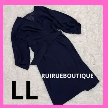 LL 사이즈 RUIRUEBOUTIQUE 네이비 V넥 랩 드레스 벨트 포함
