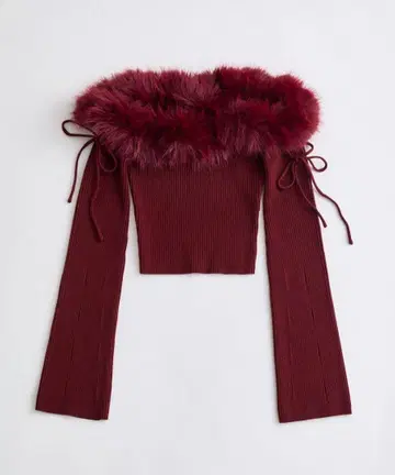 [ Belle Charme ] 리본리본 퍼 오프숄더 니트