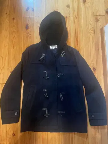 네이비 후드 부착 더플 코트