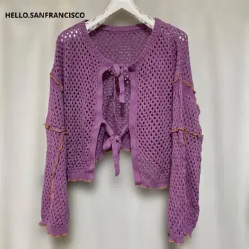 HELLO.SANFRANCISCO 메쉬 리본 가디건 보라색