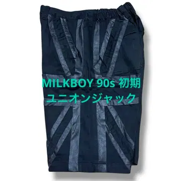 milkboy 90s 초기 인조 가죽 유니언 잭 숏팬츠