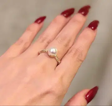 H.P.FRANCE 모조 진주 골드 컬러 트위스트 링 13호