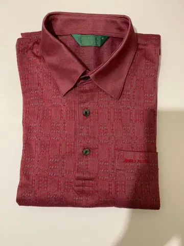 70~80s 빈티지 구제 의류 버건디 체크 무늬 피케 셔츠