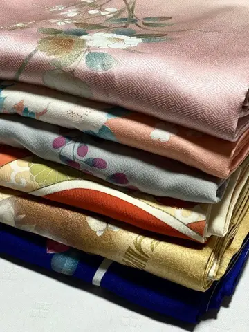 기모노 순수 실크 리메이크 소재. 재료 츠케사게 일괄 6점 선착순