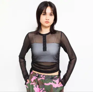 새상품 아토모스 핑크 셔링 시스루 탑 블랙