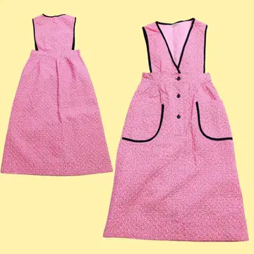 퀼팅 원피스 쇼와 레트로 컬러풀 도트 귀여운 구제 의류 핑크