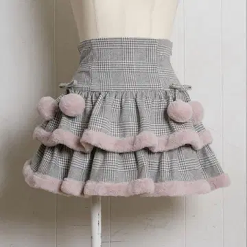 pium 퍼 포함 티어드 미니 스커트 그레이 체크