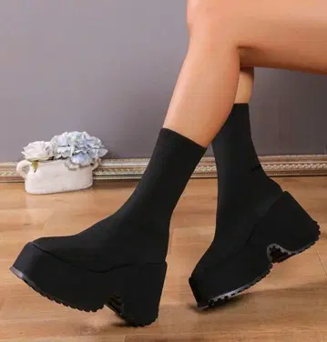 통굽 블랙 삭스 부츠 발목 슬림 사이즈 39