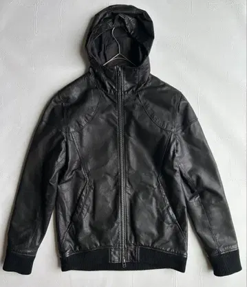 And A 가죽 자켓 42 블랙 후드 집업 천연 가죽 리브