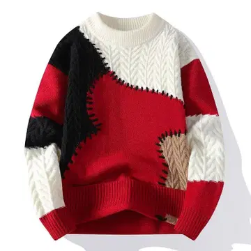 패치워크 니트 스웨터 긴팔