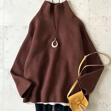 새상품급*Plage 플라주 울 캐시미어 하이넥 니트 브라운 계열 긴팔