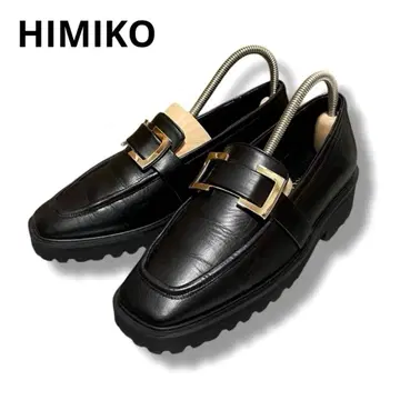 HIMIKO 스퀘어 부품 트랙 밑창 로퍼 버클 통굽 블랙