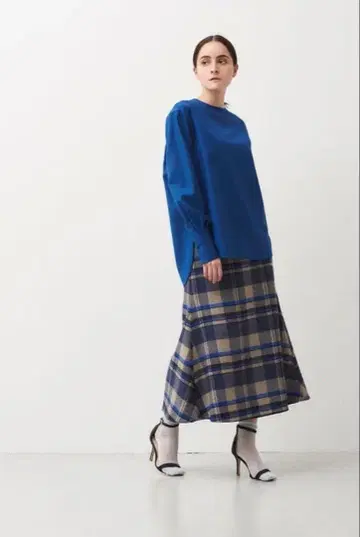 yori 울 체크 머메이드 스커트