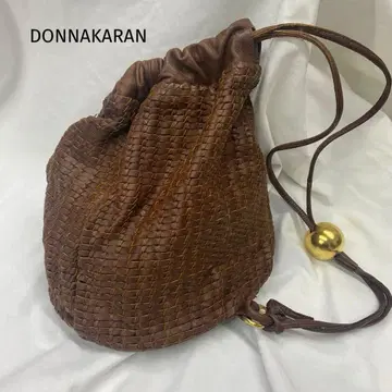 DONNA KARAN 복조리 백 브라운 천연 가죽 가죽 꼬임 고급스러움